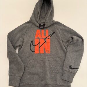 Nike Gray Hoodie with Bold Orange Print